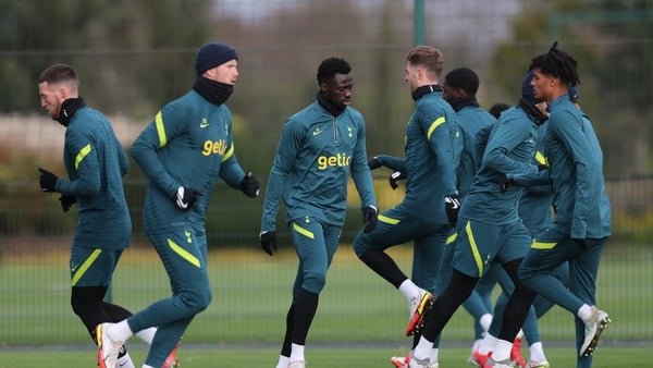 Tottenham players in training on Wednesday before the club announced that their clash with Rennes had been postponed