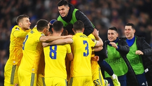 Mislav Orsic is mobbed by his Dinamo Zagreb team-mates after his goal