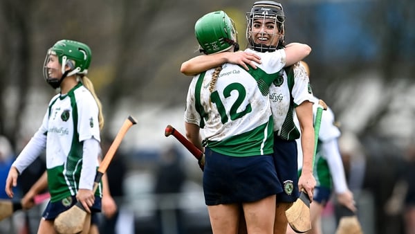 Sarsfields players Niamh McGrath and Sarah Spellman celebrate after their side's victory