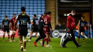 Joey Carbery leaves the pitch after getting injured in the victory over Wasps