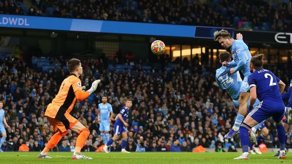 Jack Grealish heads home Manchester City's second goal