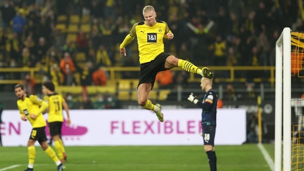 Erling Haaland celebrates as Borussia Dortmund keep in touch with Bayern Munich at the top of the table