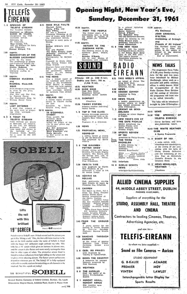 RTV Guide, Opening Night of Television, 31 December 1961