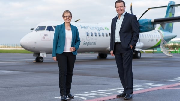 Aer Lingus CEO Lynne Embleton with Emerald Airlines CEO Conor McCarthy at Dublin Airport