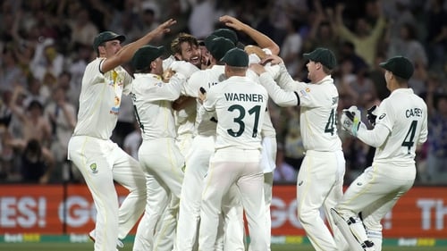 Australia celebrate a Michael Neser wicket