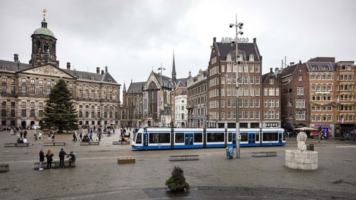 The deserted Dam Square in Amsterdam during the most recent lockdown