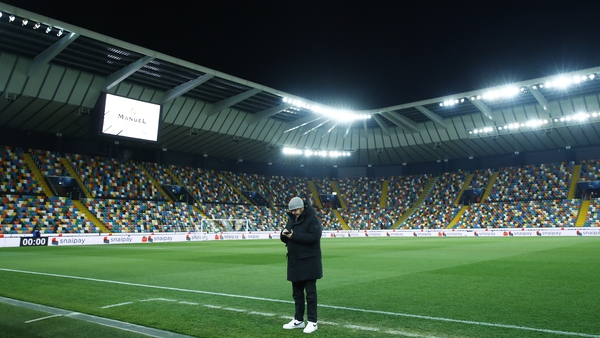 Udinese director Pierpaolo Marino in the stadium ahead of the scheduled kick-off