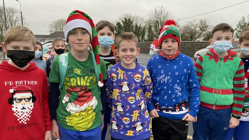 The excited pupils of Roundfort National School heading away on their Christmas holidays