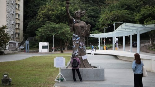 The 'Goddess of Democracy' on campus at the Chinese University of Hong Kong before it removed today (file image)