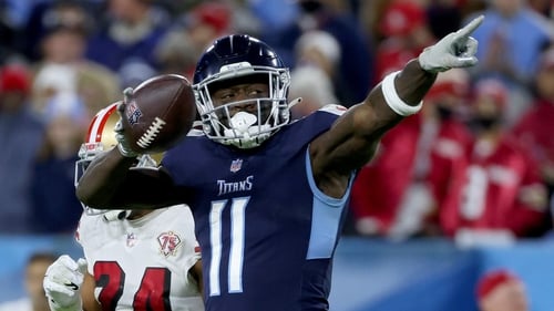 AJ Brown of the Tennessee Titans in action in the third quarter