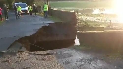 A bridge collapsed at Wilton Bree and another bridge at Kilcarbry in Enniscorthy was severely damaged (pic: Twitter/ Wexfordcoco)