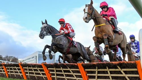 Fil Dor, left, with Davy Russell up, on their way to winning The Knight Frank Juvenile Hurdle at Leopardstown in December