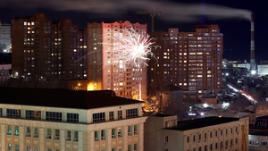 Fireworks over the city of Vladivostok, Russia marking the arrival of New Year