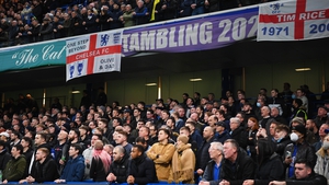 Chelsea fans in the safe standing area at Stamford Bridge