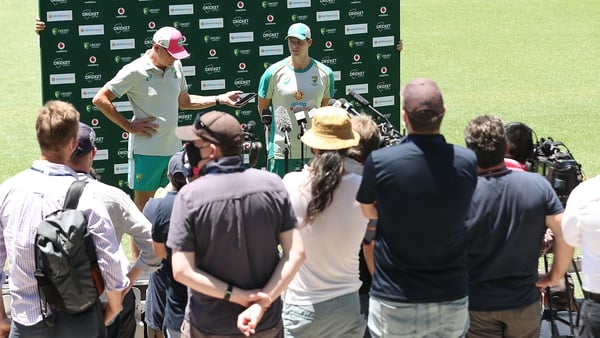 Steve Smith speaks to the media following a training session at the SCG