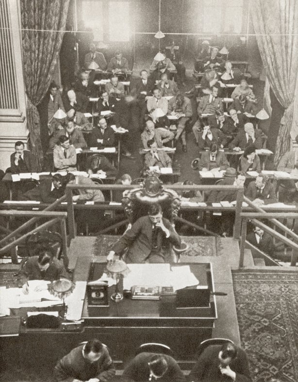 The first meeting of the Third Dáil in September 1922, which marked the end of the Provisional Government. Photo by HultonArchive/Illustrated London News/Getty Image