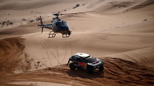 Cyril Desprez and co-driver South African co-driver Perry Taye during the third Dakar stage