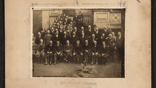 A sepia photo of the members of the Free State provisional government