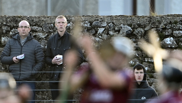 Henry Shefflin (C) and Galway hurling coach Richie O'Neill at the Galway SHC semi-final match between Craughwell and Clarinbridge
