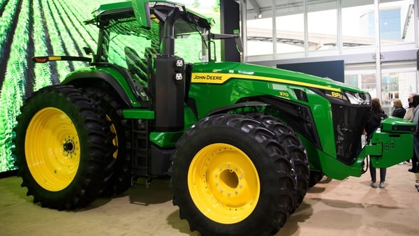 John Deere's fully autonomous tractor is displayed at the Consumer Electronics Show (CES) in Las Vegas