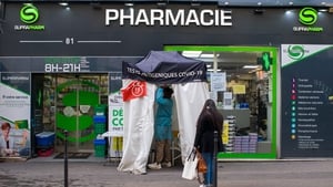 A pop-up Covid-19 testing tent outside a pharmacy in Paris