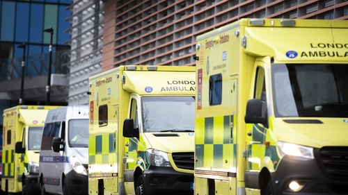 Ambulances are pictured lined up outside the Royal London Hospital this week