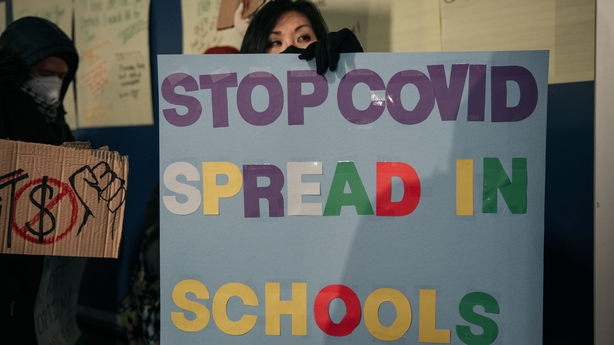 Teachers at a New York City public school held a rally yesterday demanding increased Covid-19 safety measures and a remote learning option