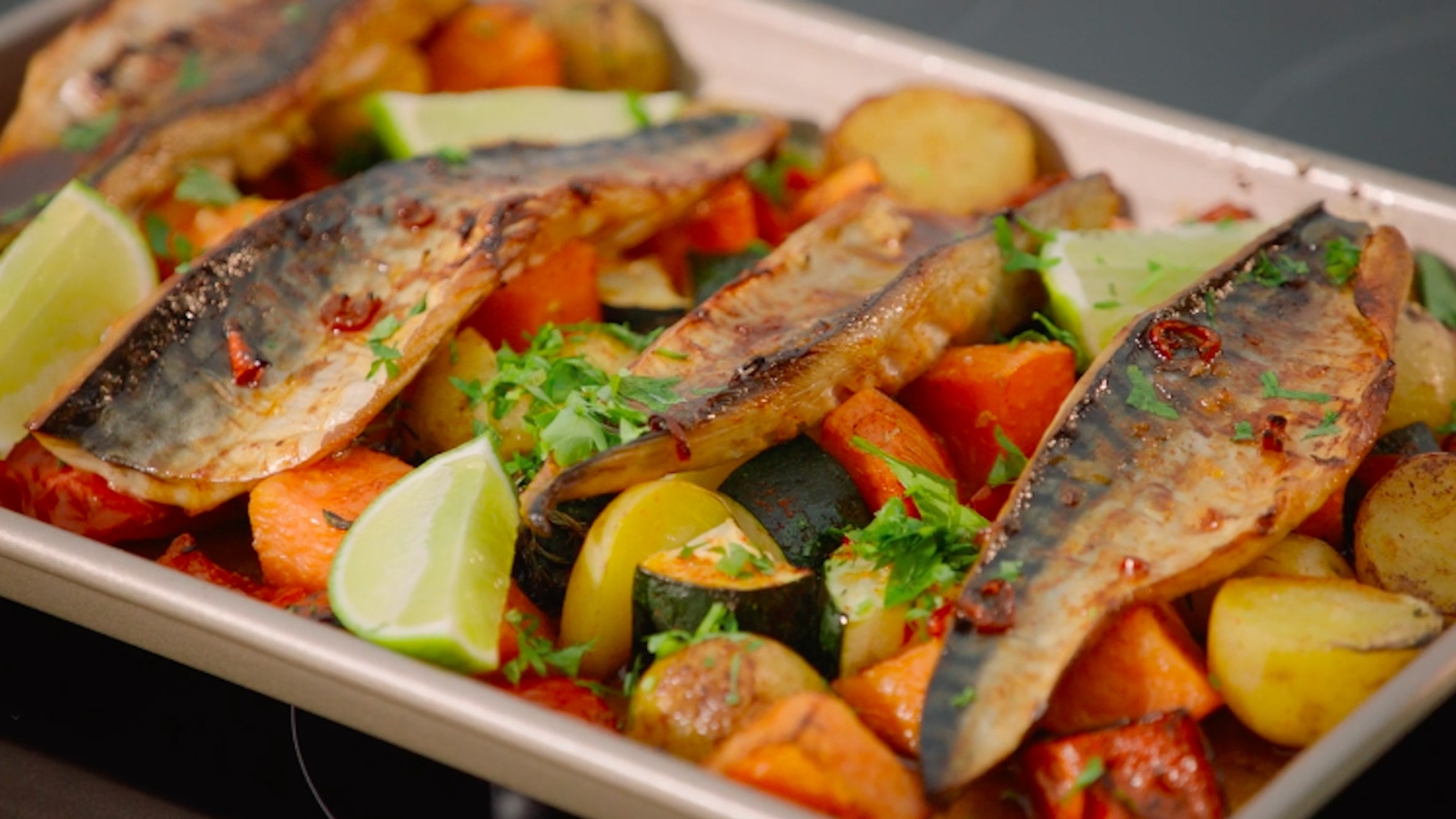 Neven Maguire&#x27;s mackerel and vegetable tray-bake-image