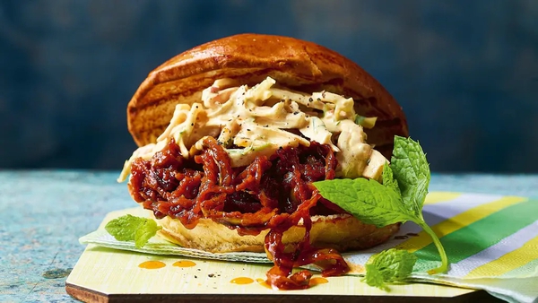 Fried in spices and ketchup, shredded banana peel can be transformed into vegetarian 'pulled pork'.