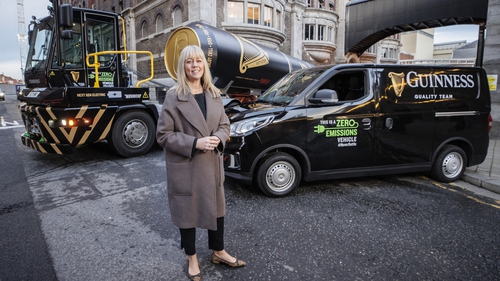 Hilary Quinn, Marketing Director of Diageo Ireland, with some of the first zero emission Guinness quality vehicles