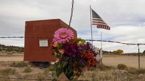 Flowers were placed at the entrance to the film set of Rust after cinematographer Halyna Hutchins was fatally shot