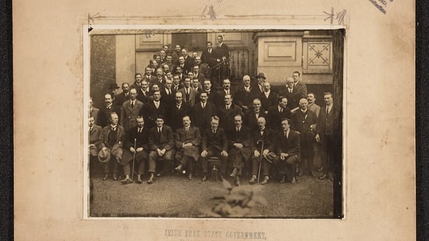 Michael Collins and other members of the Provisional Government just before the handover event at Dublin Castle