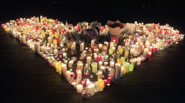 Candles were placed in the shape of a heart in Tullamore in memory of Ashling Murphy
