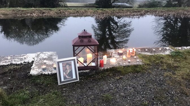 Candles along the Grand Canal in Rhode, Co Offaly in memory of Ashling Murphy