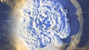 A satellite image from the Tonga Meteorological Service shows the explosive eruption of the Hunga Tonga-Hunga Ha'apai volcano