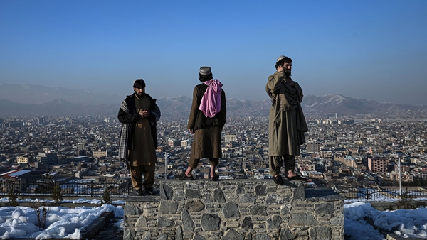 Members of the Taliban pictured standing on the Wazir Akbar Khan hill in Kabul on 10 January