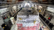 Humanitarian aid supplies are seen on board a Royal Australian Air Force aircraft at RAAF Base Amberley in Tonga