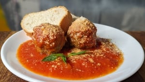 Max Bagaglini's beef meatball in tomato sauce