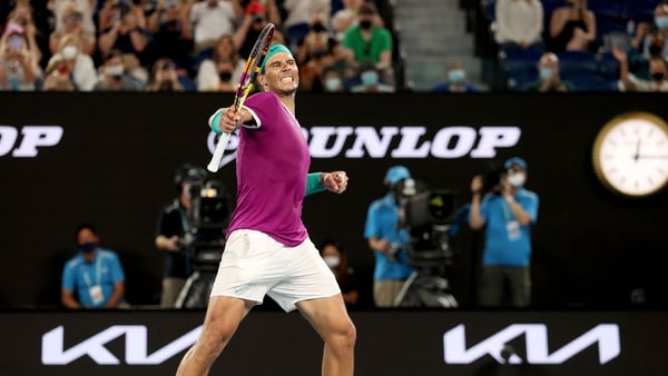 Rafael Nadal celebrates his victory on Rod Laver Arena