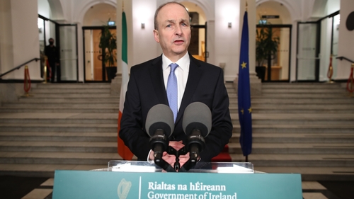 Micheál Martin speaking at Government Buildings this evening