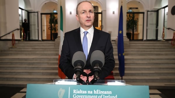 Micheál Martin speaking at Government Buildings this evening