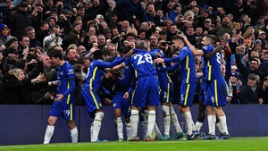 Chelsea celebrate Thiago Silva's strike