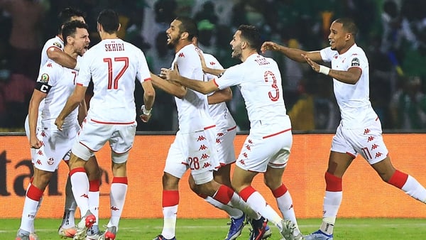 Tunisia celebrate Youssef Msakni's decisive goal.