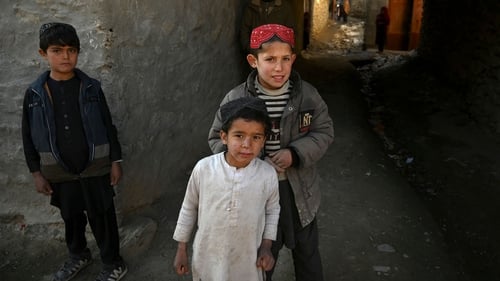 Children pictured in Parwan, Afghanistan, today. Many people are at risk of poverty in the country