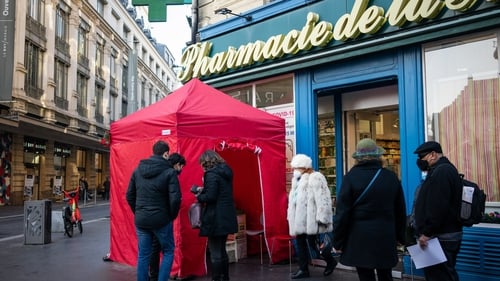 A Covid testing pop-up outside a pharmacy in Paris this week