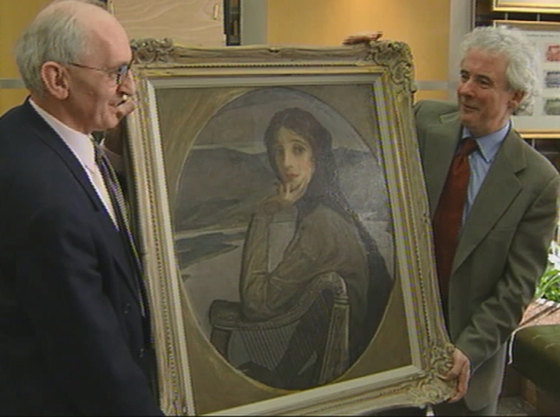Maurice O'Connell presents portrait of Lady Lavery to Raymond Keaveney