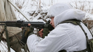 A serviceman of the Lugansk People's Militia stationed on the frontline in Ukraine