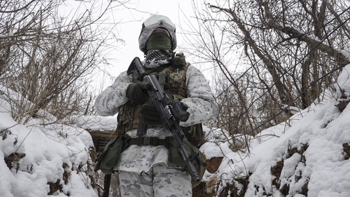 A Ukrainian soldier near the frontline as the US seeks to avert a military escalation against the Ukraine