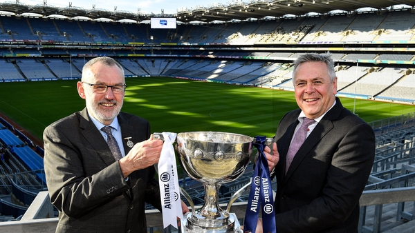 Pictured at the launch of the 2022 Allianz Football League, GAA president Larry McCarthy, and Allianz Ireland chief executive Sean McGrath