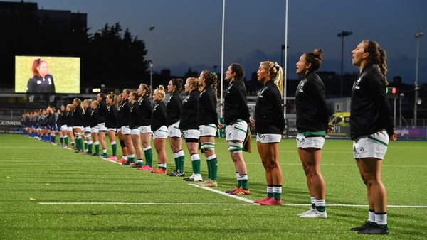 The Ireland team stand for the national anthem prior to Six Nations clash against Italy last October
